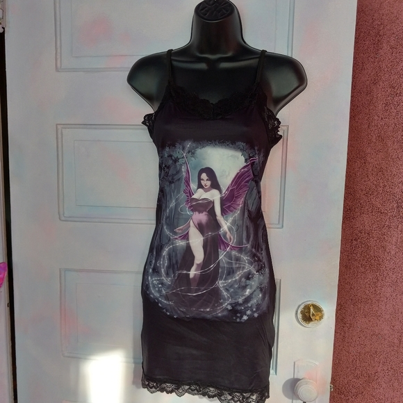 💥Fairy grunge bodycon gothic slip dress! Nwt! Sexy goth dress w/lace trim - Picture 3 of 12